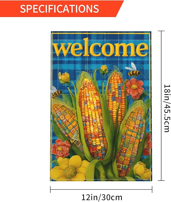 Corn Garden Flag Seasonal Double Sided 12 x 18 Inch Small Yard Flag for Indoor Outdoor Decor Holiday All Seasons