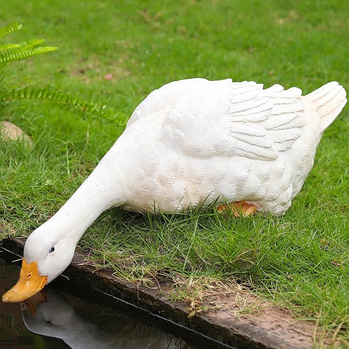 Drinking Duck Statue Outdoor Decor for Garden, Fairy Yard Figurines Home Sculptures for Lawn Patio Front Porch Backyard