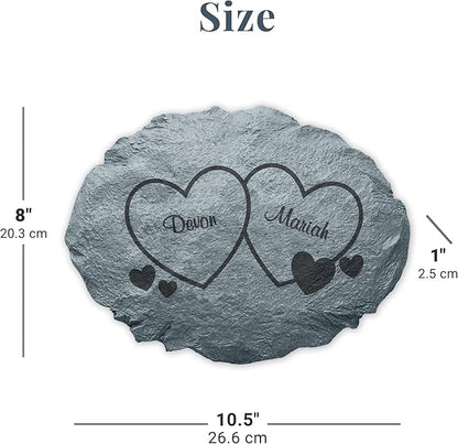 Let's Make Memories Personalized Garden Stone - Two Hearts - Couples Gift - Wedding, Anniversary for Him, for Her - Love & Romance - Garden Décor - Customize with Names