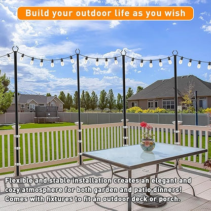 6 Pack 10 FT String Light Poles,Metal with Fork Lights Poles for Outdoor String Light, Rustproof Heavy Duty for Outside Garden,Patio,Wedding,Backyard,Deck,Party
