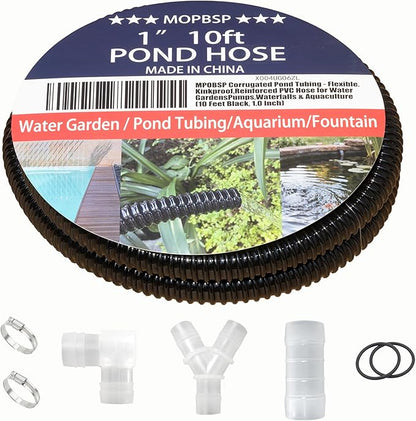 Corrugated Pond Tubing - Flexible, Kinkproof, Reinforced PVC Hose for Water Gardens, Pumps, Waterfalls & Aquaculture (10 Feet Black, 1.0 Inch)