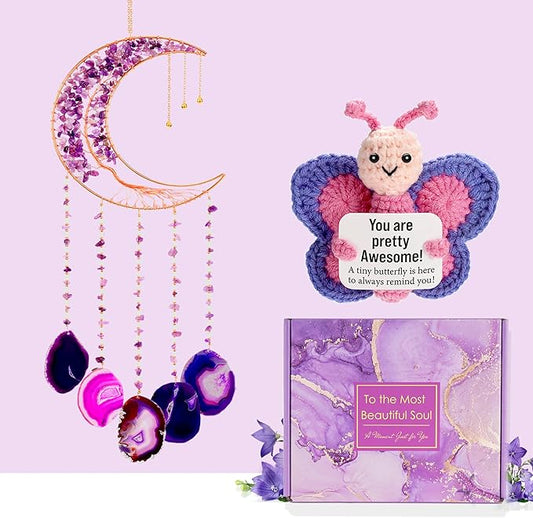 Birthday Gift for Women, Mom, Sister, Best Friend, Wife, Girlfriend, Bestie, Coworkers, Woman Gifts for Birthday, Christmas, Anniversary, Valentines Day, Amethyst Wind Chimes Purple Gifts for Women