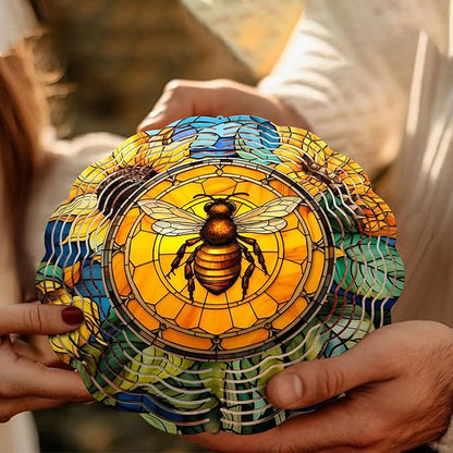 Bee Wind Spinner, Bee Stained Glass Wind Spinner, Wind Sculpture Bee Wind Spinners for Garden Patio Yard Decor