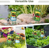 2 Pcs Outdoor Frog Figurine, 3D Metal Frog Statue with Flower/Shovel, 3.9 x 7.5 in Sturdy Iron Yard Art Garden Decor, Cute Garden Sculptures for Lawn Patio, Gardener Gift