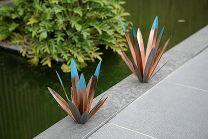 Homight Large Tequila Rustic Sculpture, Rustic Metal Agave Plants for Outdoor Patio Yard, Home Decor Hand Painted Metal Agave Garden Yard Statue, Outdoor Lawn Ornaments (2 Big 1 Small)