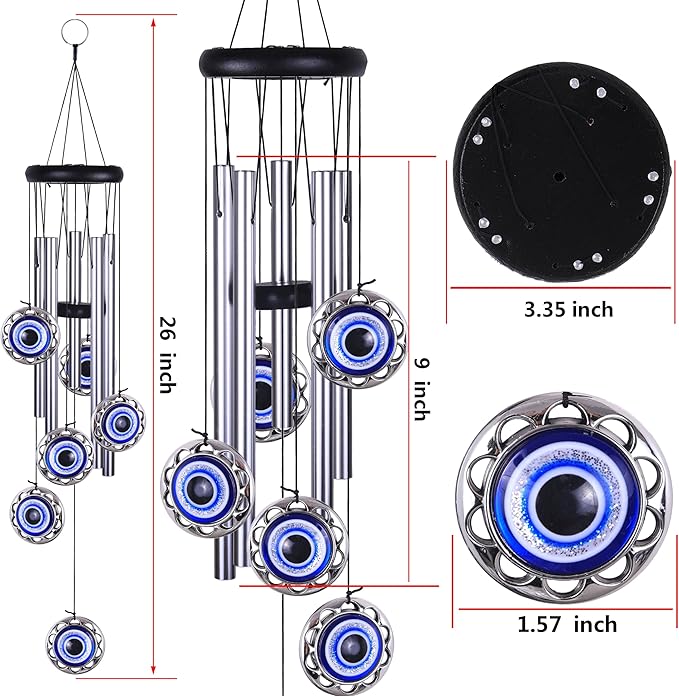 Blue Evil Eye Amulet Wind Chimes Outdoor Hanging Decor, Mobile Evil Eye Blessing Windcatcher, Evil Eye Wind Bells, Blue Evil Eye Wind Chimes for Home, Gift for Mom, Balcony, Patio, Garden Decoration