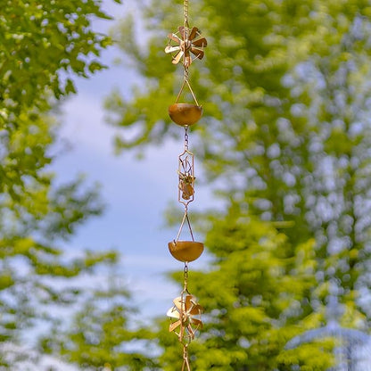 Zaer Ltd. Ornate Hanging Rain Chains (Copper Finish, Windmills)