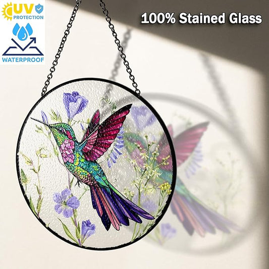7.8" Hummingbird Stained Glass Suncatcher, Bird Suncatcher for Window Hanging, Art Decor for Home Garden Housewarming, Gift for Mom, Grandma, Women, Friend, Bird Lover BIRD-19B-SG8