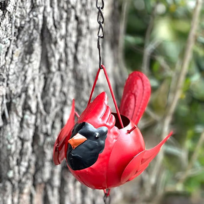 Things2Die4 85-Inch Metal Rain Chain with 7 Three-Dimensional Red Cardinal Birds, Rustic Brown Finish, Weighted Bell at Bottom, Decorative Downspout Alternative for Outdoor Garden or Patio Décor