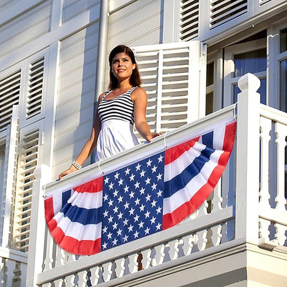EBaokuup 3 Pcs 5 x 1.5 Ft Long Pleated American Flag Bunting,Traditional Patriotic American Bunting Flags for 4th of July,USA Pleated Fan Flag for Independence Day Garden Outdoor Decor