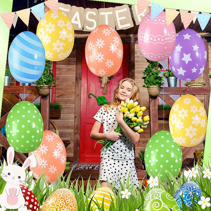 18 Pieces 12 Inch Inflatable Easter Eggs Easter Outdoor Yard Decoration Large Inflatable Hanging Eggs Ornaments Giant PVC Kids Toys for Garden Lawn Party Decor