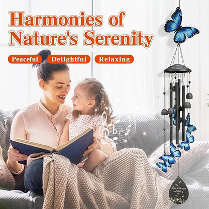 Butterfly Wind Chimes Outdoor Black Metal Windchimes Garden Patio Decor Butterfly Gifts for Women Ideal Memorial/Housewarming/Birthday/Festival Gifts Front Yard Decor