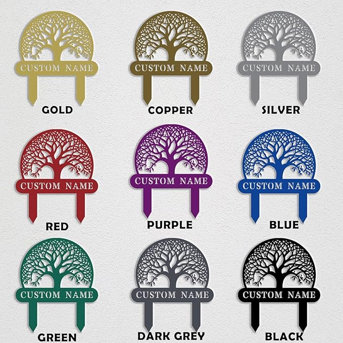 Custom Family Name Metal Garden Plaque,Personalized Tree Pattern Yard Marker,Weatherproof Outdoor Lawn Sign with Custom Name,Housewarming Garden Gift