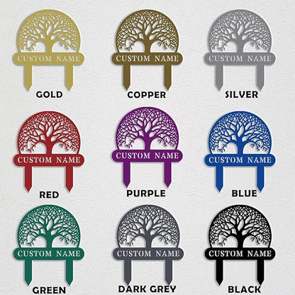 Custom Family Name Metal Garden Plaque,Personalized Tree Pattern Yard Marker,Weatherproof Outdoor Lawn Sign with Custom Name,Housewarming Garden Gift