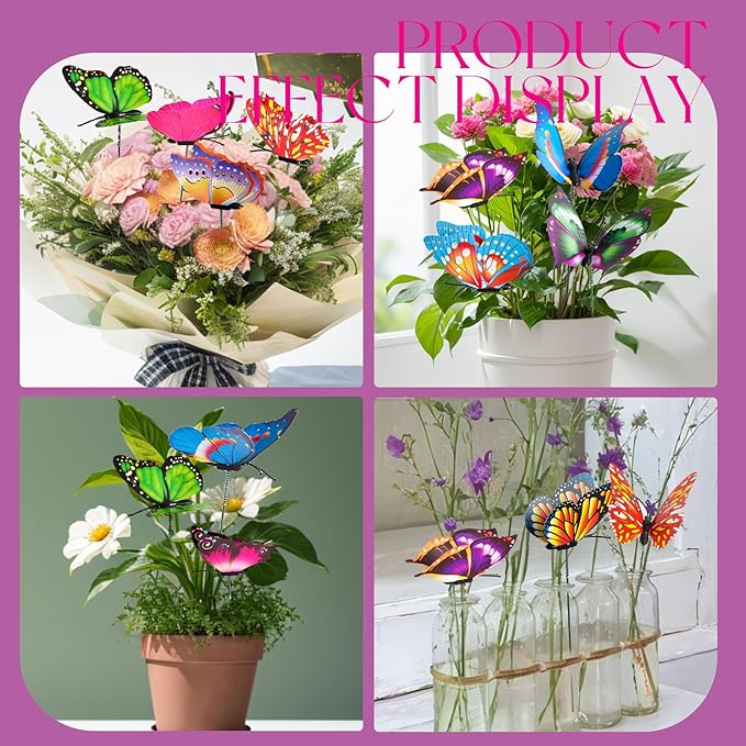 Teenitor 60 Pcs Butterfly Garden Decorations, 11.2 Inch PVC Waterproof Butterfly Stakes, Garden Yard Party Decorations