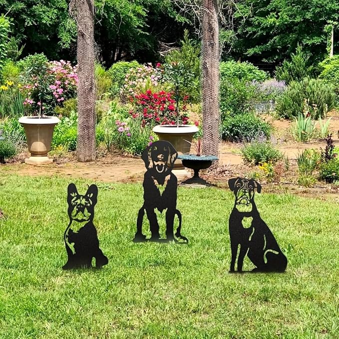 Dog Metal Art Garden Statues French Bulldog Doberman Pinscher Backyard Lawn Stakes Festival Decorations Yard Decor Iron Art (02)