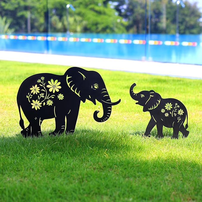 WACLSTDAY Elephant Metal Garden Stakes Decorative, Gifts for Women/Men/Elephant Lovers, Black Silhouette Statues Spring Outdoor Decorations for Garden, Yard, Lawn, Pathway,Patio,Outside