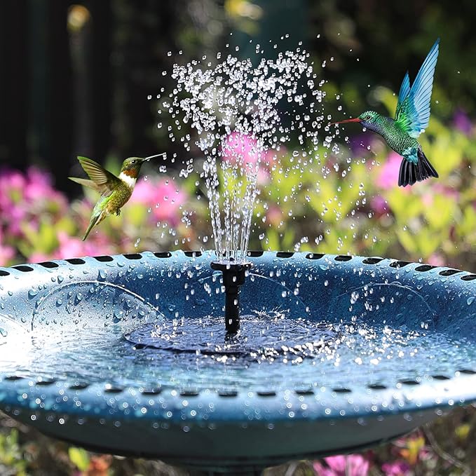 Upgraded Solar Bird Bath Fountains with 6 Nozzles, Free Standing Floating Solar Powered Water Fountain Pump for Bird Bath, Garden, Pond, Pool and Outdoor
