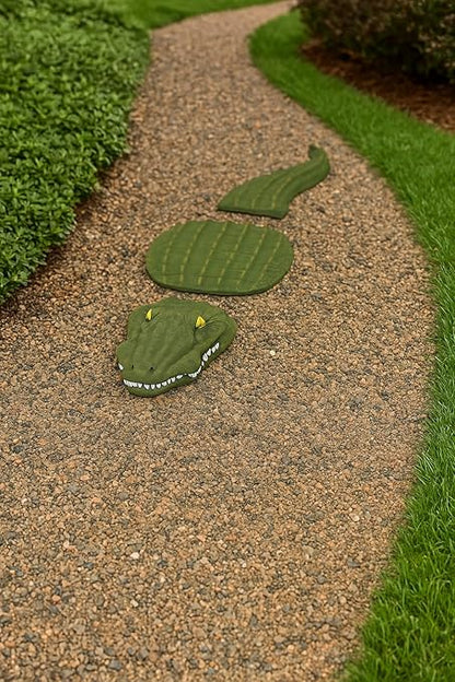 Solid Rock Stoneworks Crocodile 3-Piece Stepping Stone Set – Concrete Garden Decor – Fun Outdoor Pathway Accent – Handcrafted Alligator Design – Made in USA