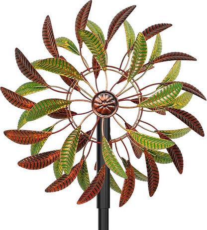Metal Garden Wind Spinners Outdoor, 360 Degrees Kinetic Yard Windmills Garden Decor for Outside, Wind Sculptures & Spinners for Lawn Patio Ornaments(Brown+Green)