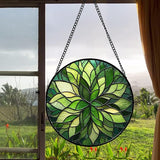 Stained Glass Window Hanging - Green Gradient Flowers Suncatcher for Doors Window Home Plant Sun Catchers Decor Christmas Mother's Day Birthday Gifts for Teacher Women Men Mom Nana 6.3 in