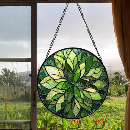 Stained Glass Window Hanging - Green Gradient Flowers Suncatcher for Doors Window Home Plant Sun Catchers Decor Christmas Mother's Day Birthday Gifts for Teacher Women Men Mom Nana 11.8 in
