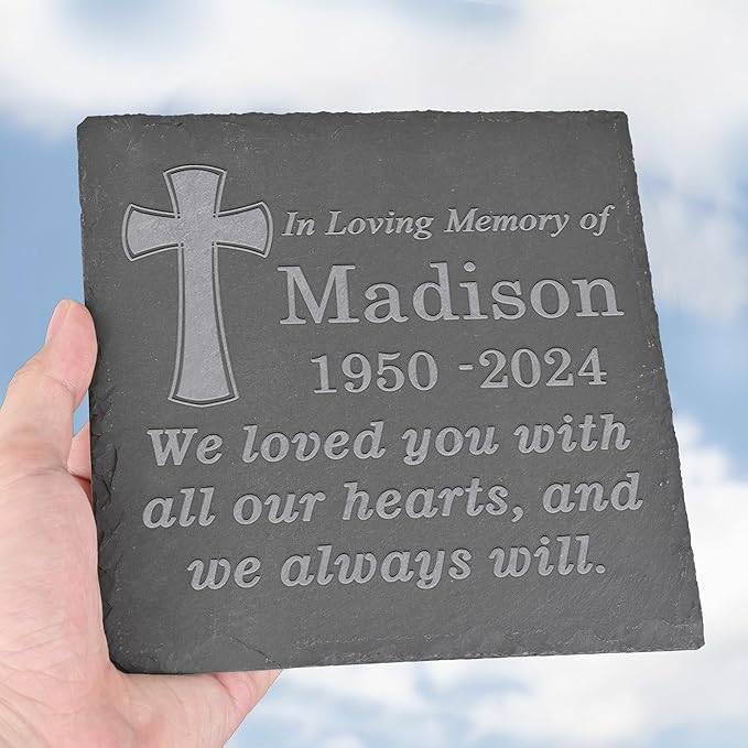 Personalized Memorial Stone Memorial Garden Stone - Sympathy Gifts for Loss of Dad, Mom or Loved One - Bereavement, Remembrance and Condolence Gift - Love You with All Our Hearts Square