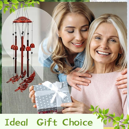Cardinal Wind Chimes for Outside 34'' 3D Red Bird Metal Wind Chimes Hanging Decoration Cardinal Gifts Women Grandma Mom Memorial Red Bird Decor for Outdoor Garden Yard Patio Backyard