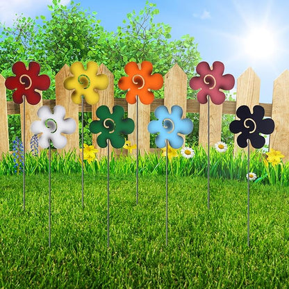 8 Pack Spring Rustic Metal Flowers Decorative, 12" Farmhouse Garden Decor Outside Rust Garden Stakes, Farmhouse Yard Art Ornament for Spring Outdoor Lawn Porch Pathway Patio Decor