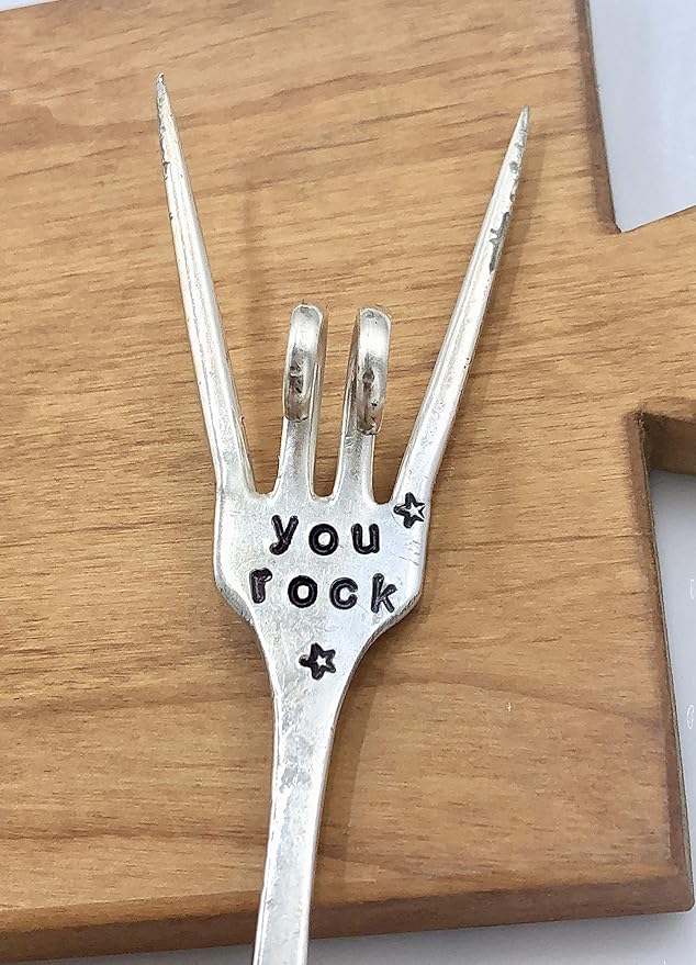YOU ROCK Flower Pot Marker, Plant sign, recycled Fork