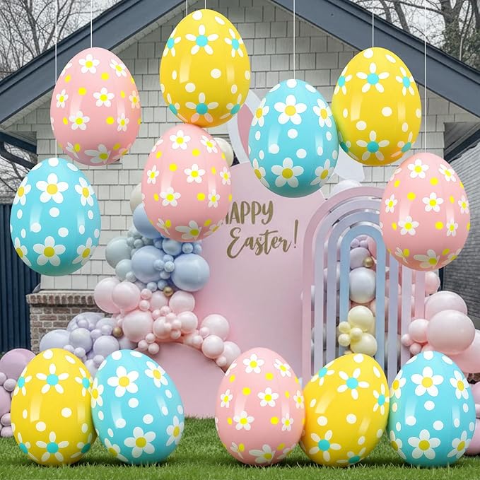 Leyndo 12 Pack 18 Inch Easters Inflatable Eggs Easter Large Blow up Inflatable Jumbo Plastic Eggs Outdoor Decor Colorful Ornaments for Yard Garden Lawn Spring Party Supplies