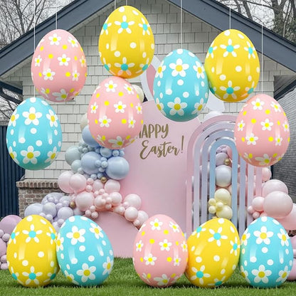 Leyndo 12 Pack 18 Inch Easters Inflatable Eggs Easter Large Blow up Inflatable Jumbo Plastic Eggs Outdoor Decor Colorful Ornaments for Yard Garden Lawn Spring Party Supplies