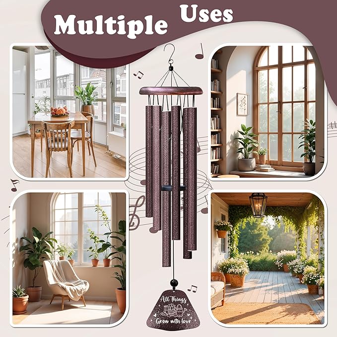 Kubbut Gardening Gifts for Women Men, Plant Gifts 32" Wind Chimes, Garden Gift Decoration for Gardeners Woman, Natural Life Gift Idea, Plant Mom/Lady Present