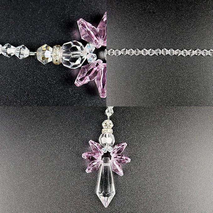 Rainbow Guardian Angel Crystal Suncatcher for Home/Car Decoration & Porch Decor & Hangings Crystal Glass Ornament for Mom Women (Pink)