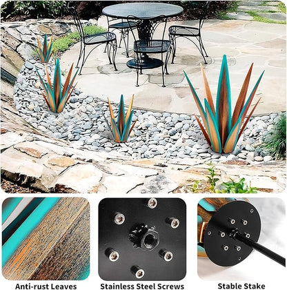 2022 Upgraded Large Size Tequila Rustic Sculpture, DIY Rustic Metal Agave Plant for Outdoor Patio Garden Yard Lawn Ornaments, Yard Art Decoration Statue for Home Decor (Orange Blue (L))