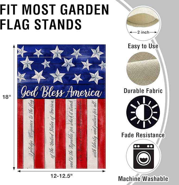 Artofy God Bless America 4th of July Home Decorative Garden Flag, House Yard American Stars Stripes Outside Decor, USA Patriotic Memorial Day Outdoor Small Burlap Decoration Double Sided 12 x 18