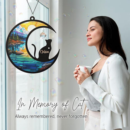 Cat Memorial Suncatcher, Loss of Cat Sympathy Gift, Pet Memorial Gifts for Feline Friend, Stained Glass Window Hanging, Pet Crystal Suncatcher Passed Away Keepsake, Remembrance Gifts for Kitty
