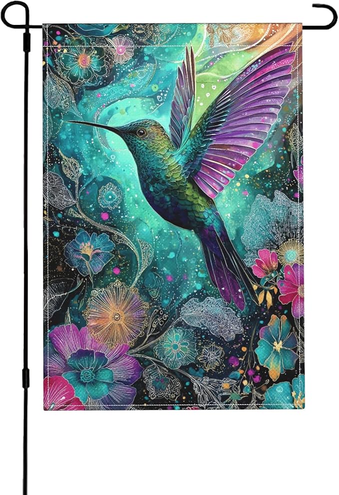 Hummingbird Garden Flag Seasonal Double Sided 12 x 18 Inch Small Yard Flag for Indoor Outdoor Decor Holiday All Seasons