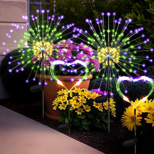 PEVOROS Garden Decor Solar Lights Outdoor,4 Pack 120LED Waterproof Colorful Solar Garden Lights Your Outdoor Decoration,Yard, Patio, Porch,Flower Pot,Pathway,Christmas (Purple, Green, Yellow)