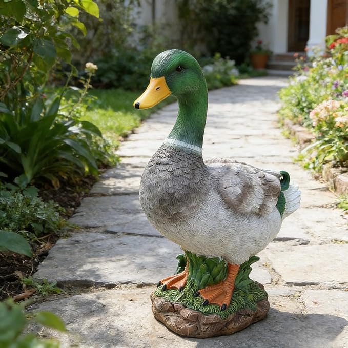 Porch Duck Statue Outdoor Decor,14.8''(H) Realistic Large Mallard Garden Statue for Yard Lawn,Resin Animal Sculptures Home Patio Art Decorations