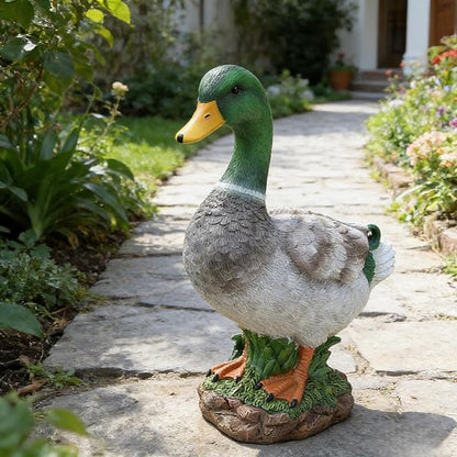 Porch Duck Statue Outdoor Decor,14.8''(H) Realistic Large Mallard Garden Statue for Yard Lawn,Resin Animal Sculptures Home Patio Art Decorations
