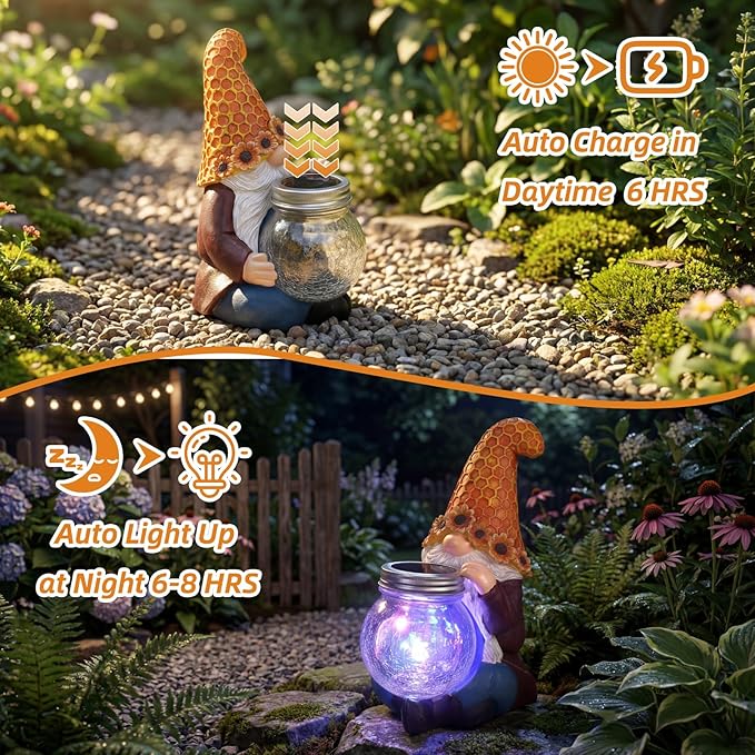 Lyeasw Outdoor Gnome Garden Decor with Solar Light, Sunflower Gnome Statue for Yard Patio Lawn, Resin Garden Gift for Women, Mom, Grandma, Housewarming