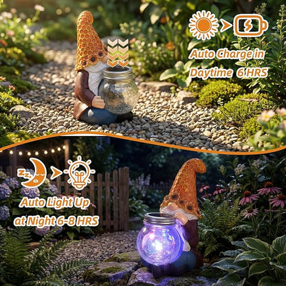 Lyeasw Outdoor Gnome Garden Decor with Solar Light, Sunflower Gnome Statue for Yard Patio Lawn, Resin Garden Gift for Women, Mom, Grandma, Housewarming