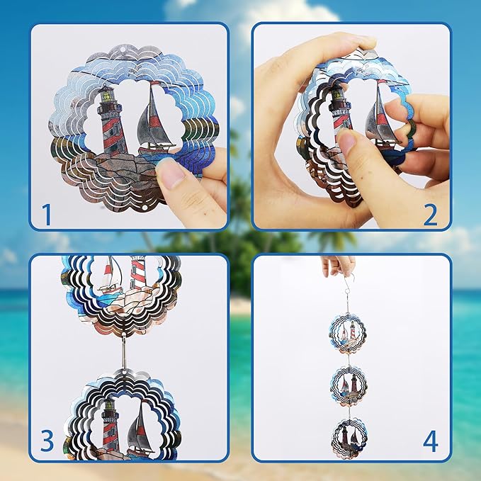 Wind Spinners Outdoor, Bird Repellent，3D Sailing Boat Hanging, 17.5 inches, Kinetic, Stainless-Steel Metal, Indoor and Outdoor Decoration for Garden, Patio, Yard, Gift for Women Mom Wife.