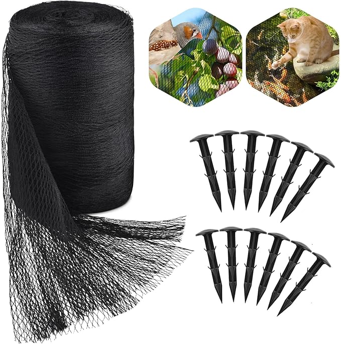PACETAP 30 x 35 Ft Koi Pond Netting Kit, Heavy Duty Pond Netting Mesh Net Cover for Leaves, Protecting Koi Fish from Birds, Cats -Stakes Included