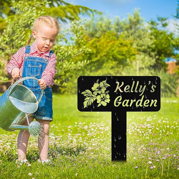 Personalized Metal Garden Signs with Stake, Custom Garden Name Signs for Outside Waterproof, Customized Name Sign Yard Lawn Gardens Decor Gardening Gifts for Moms Grandmas Gardeners