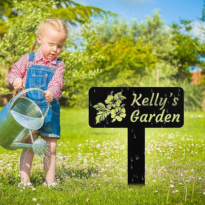 Personalized Metal Garden Signs with Stake, Custom Garden Name Signs for Outside Waterproof, Customized Name Sign Yard Lawn Gardens Decor Gardening Gifts for Moms Grandmas Gardeners