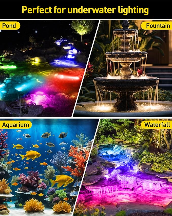 T-SUN Colored Pond Lights with Timer, LED Underwater Submersible Fountain Fish Tank Landscape Lights - Smart APP & Remote Control, IP68 Waterproof (Set of 3)