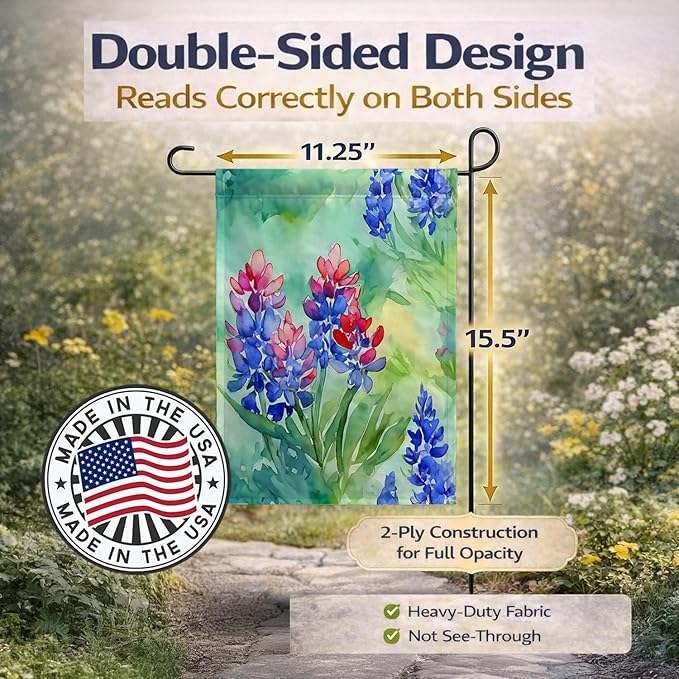 Caroline's Treasures Texas Bluebonnets in Watercolor Garden Flag Mailbox Flag Decorative Yard Flag Banner Outside Patio Artwork Yard Flower Beds, Garden Size, Multicolor