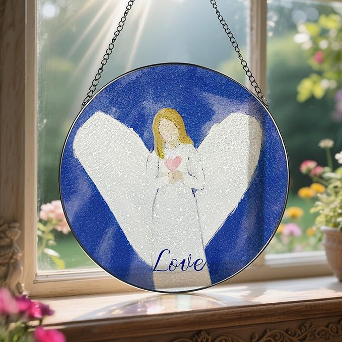8'' Love Angel Ornament, Stained Glass Window Hanging, Sun Catcher Window Decor, Holiday Decor, Gifts for Christmas, Christian Gift, Religious Gift, Spiritual Gifts for Women & Friends